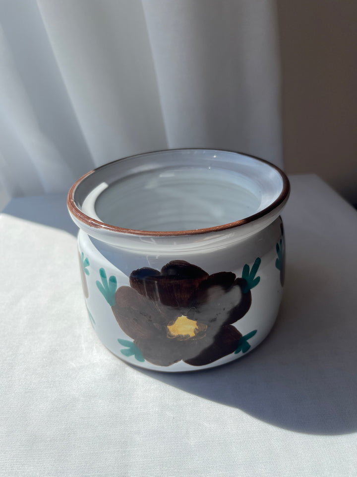 Sæt med barselskrukke + 2 serveringspotter – Brun blomst