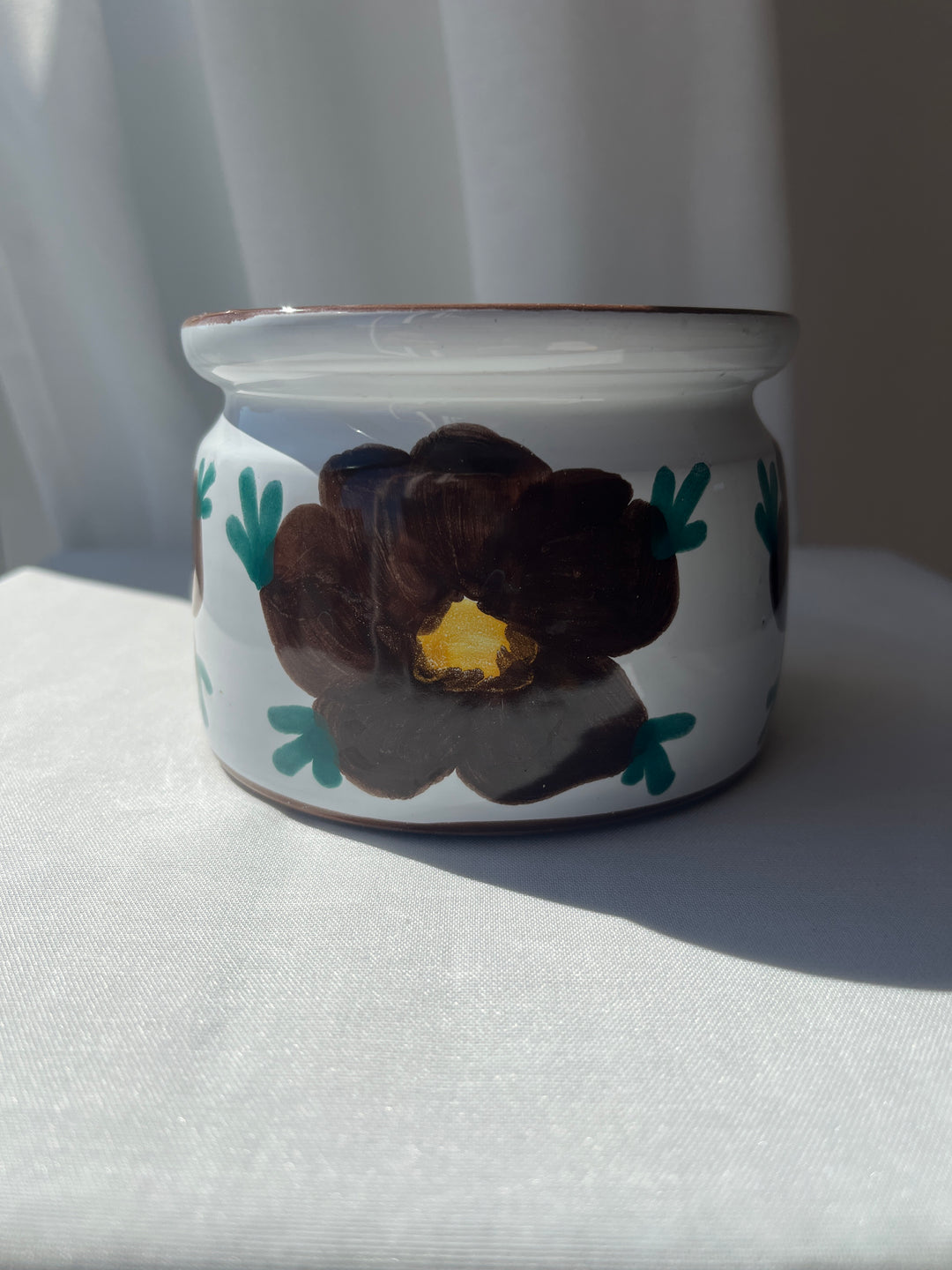 Sæt med barselskrukke + 2 serveringspotter – Brun blomst