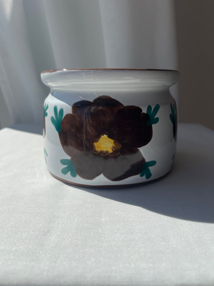 Sæt med barselskrukke + 2 serveringspotter – Brun blomst