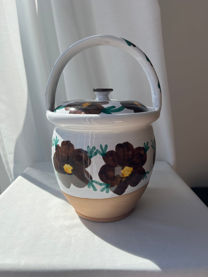 Sæt med barselskrukke + 2 serveringspotter – Brun blomst
