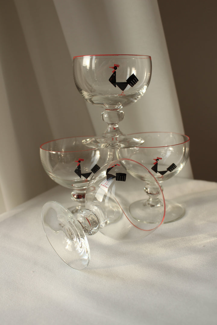 Holmegaard - Cocktail glass with enamel painted black tap, red rim.