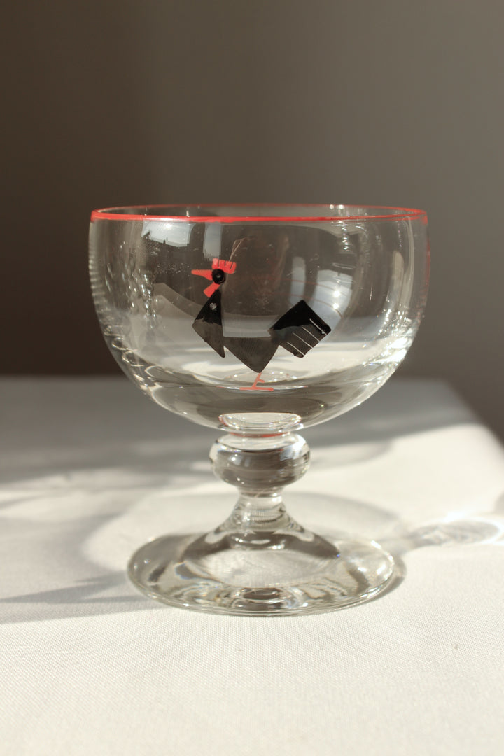 Holmegaard - Cocktail glass with enamel painted black tap, red rim.