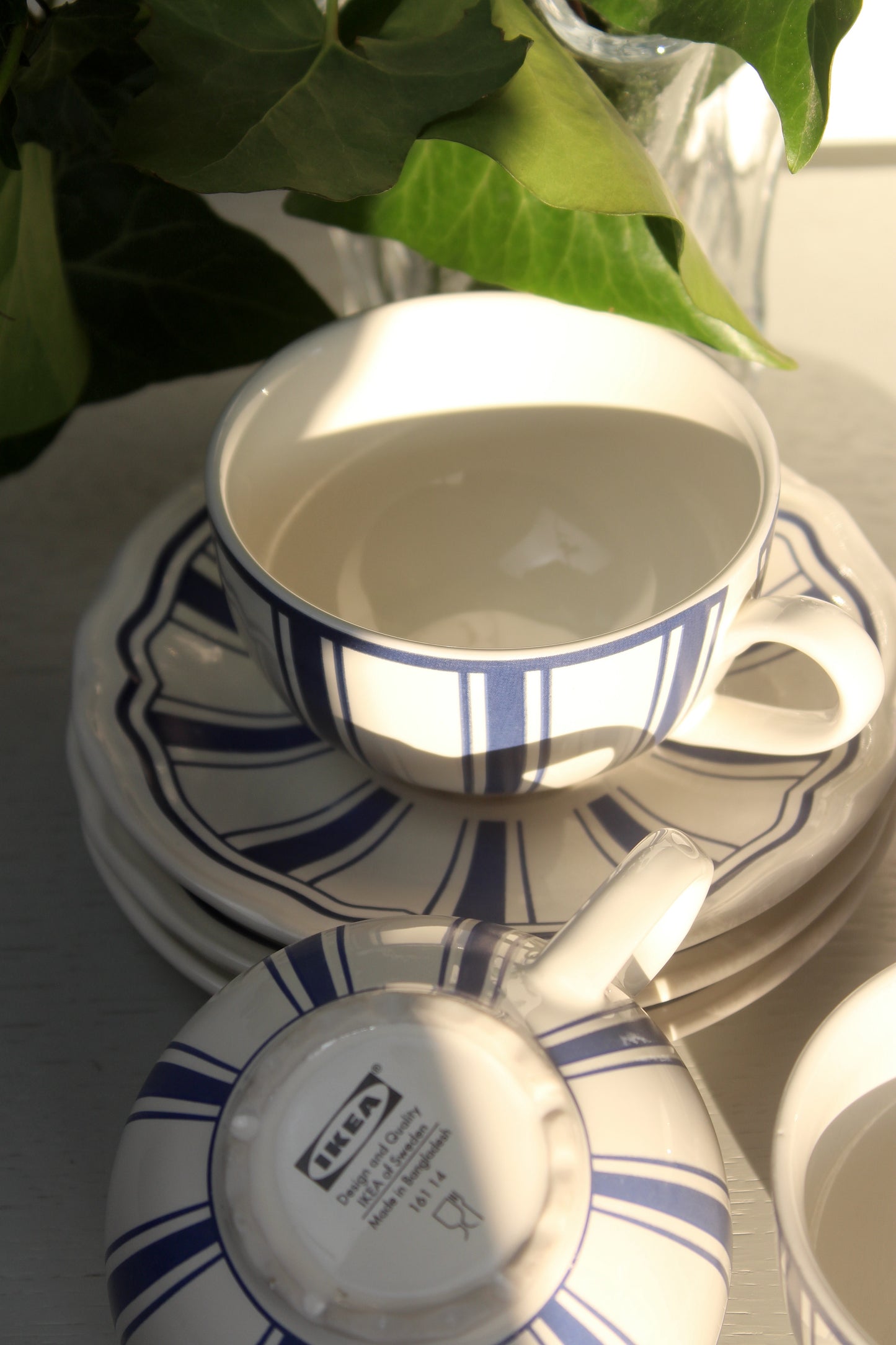 IKEA - Vintage coffee cup incl. saucer, blue stripes