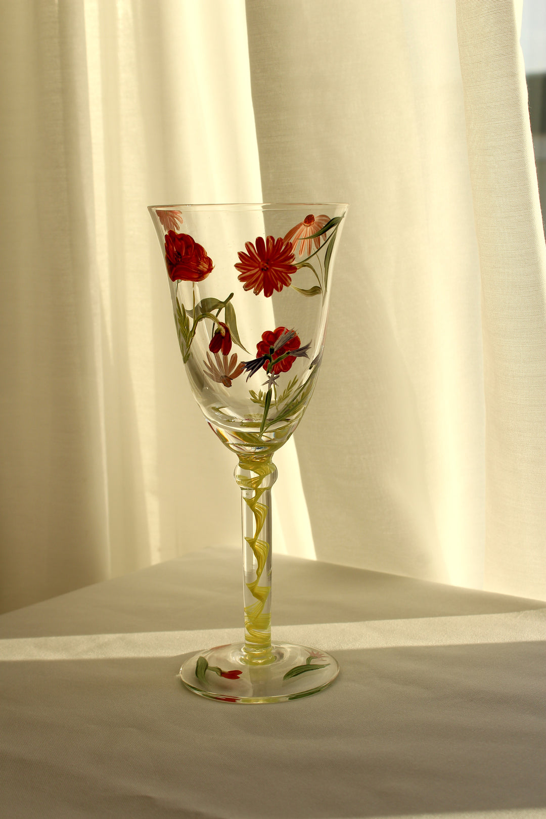 Vintage - 'Flower' Vinglas, håndmalet