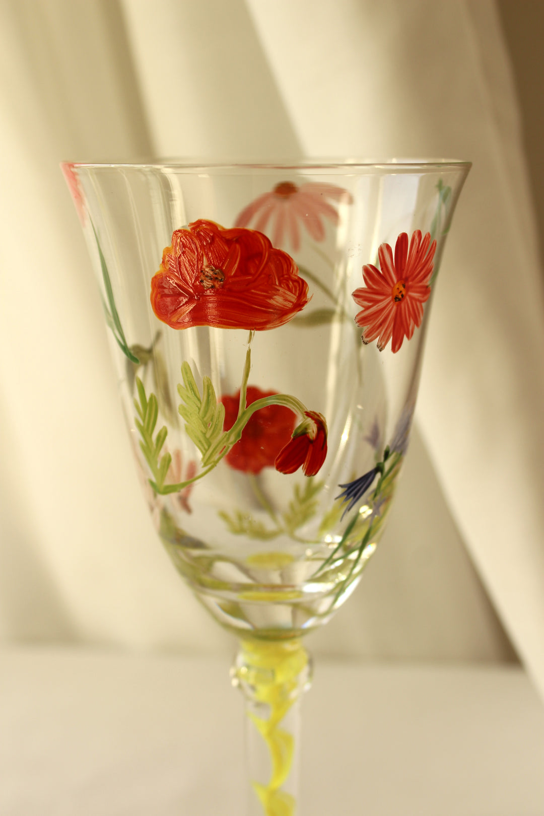 Vintage - 'Flower' Vinglas, håndmalet