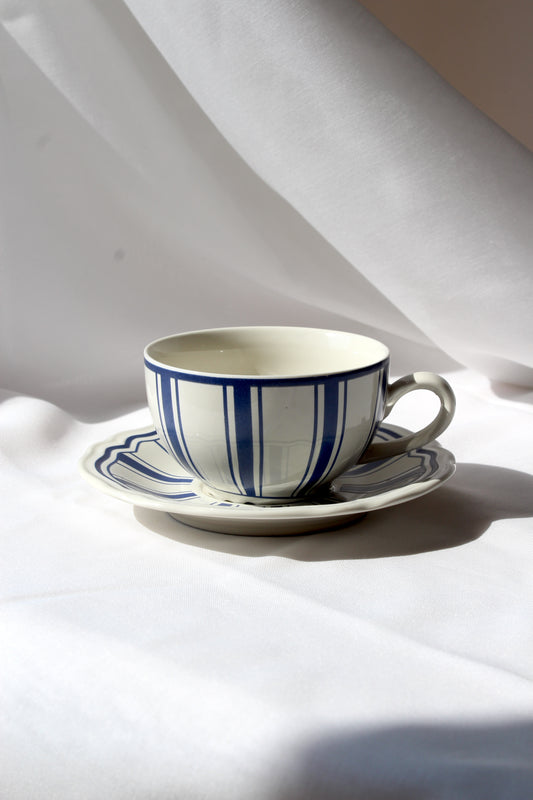 IKEA - Vintage Kaffeetasse inkl. Untertasse, blaue Streifen