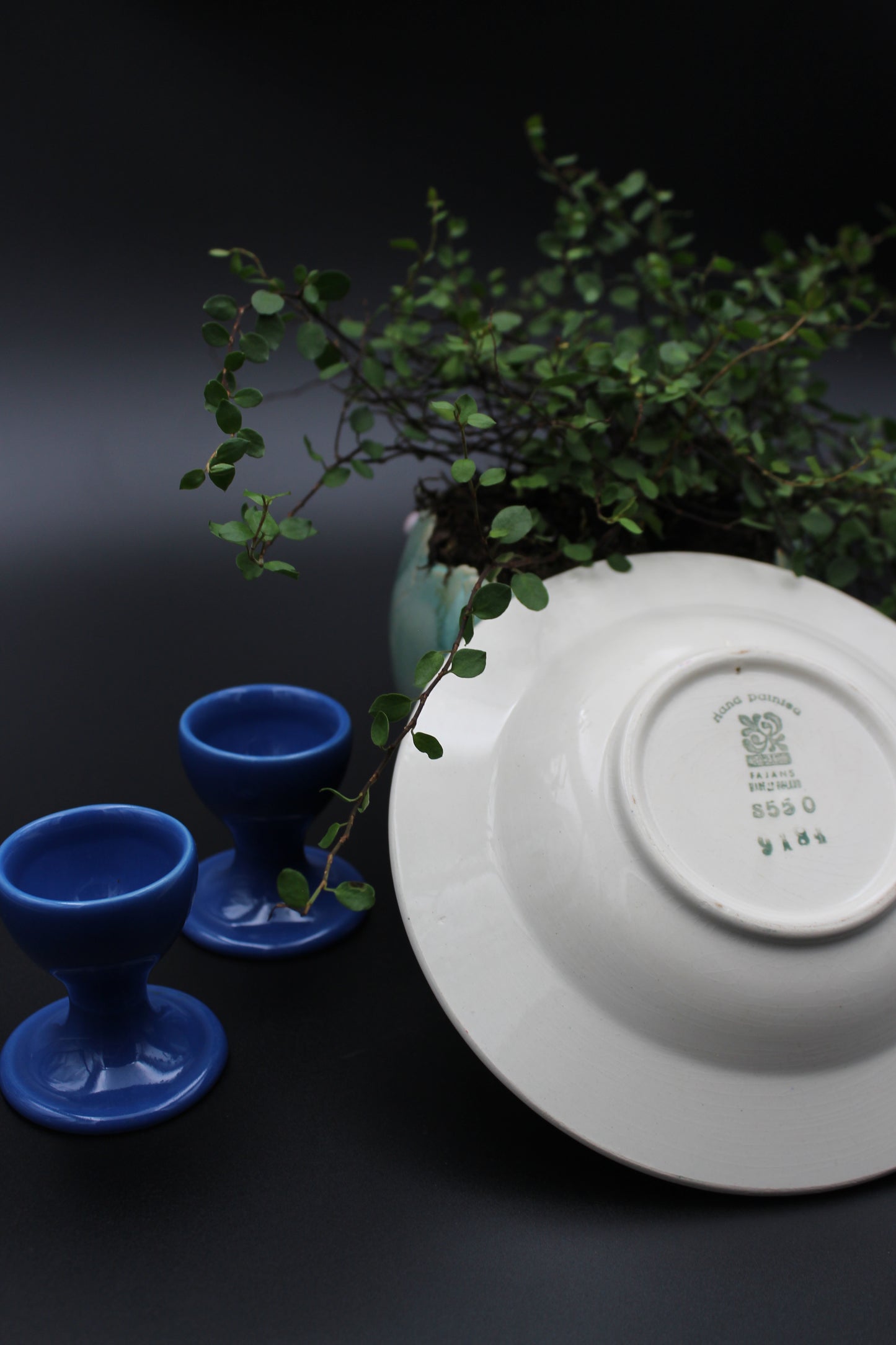 Hand painted Faience Bowl + 2 egg cups by Höganäs
