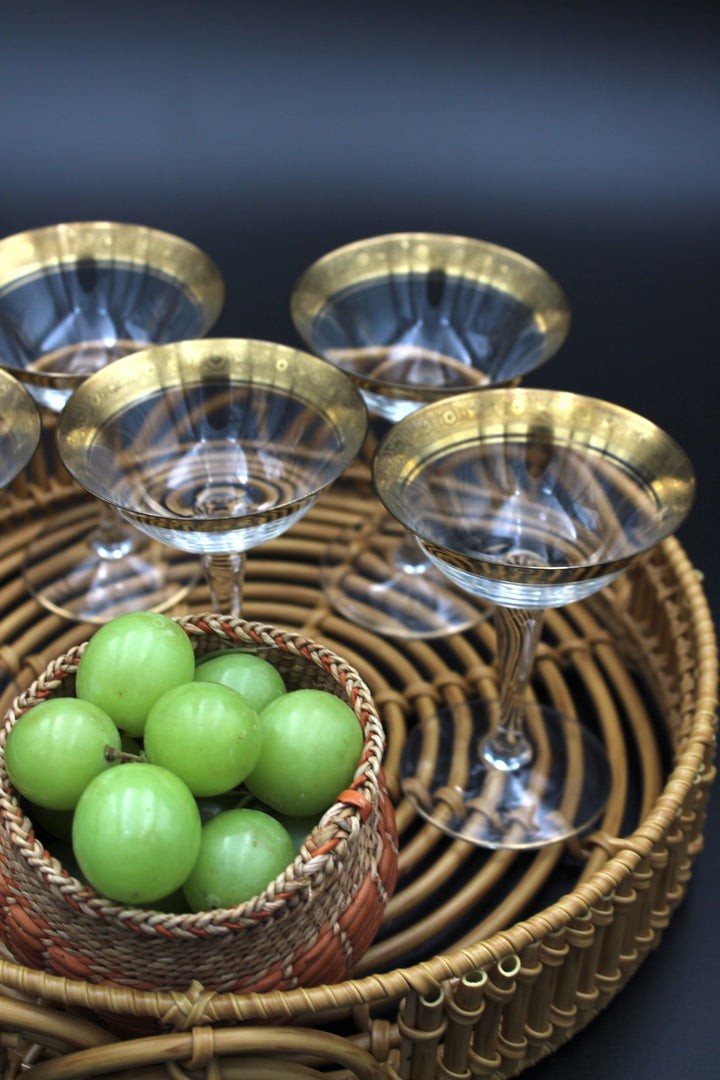 Vintage Likörglas mit gemeißeltem Goldrand, 5-tlg.