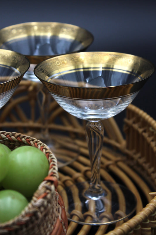 Vintage Liqueur glass with chiseled gold rim, 5 pcs.