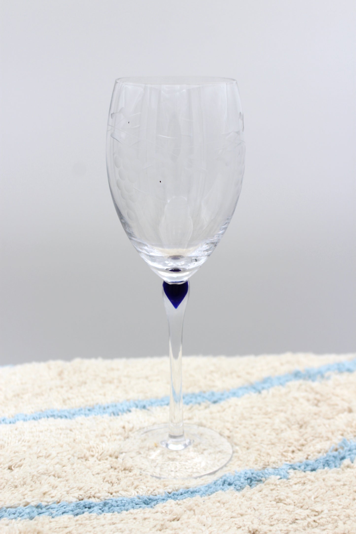 Crystal glass with blue drop and facet grinding, 8 pcs.