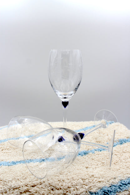 Crystal glass with blue drop and facet grinding, 8 pcs.