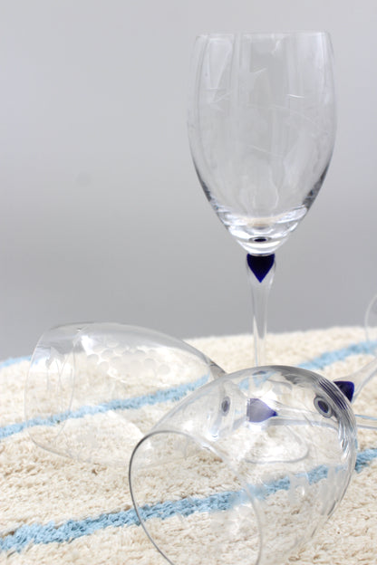 Crystal glass with blue drop and facet grinding, 8 pcs.