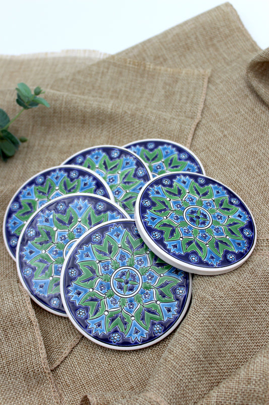 Greek hand painted glass pieces, 6 pcs.